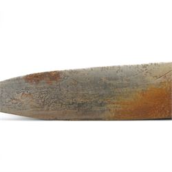Victorian hunting knife, the blade engraved with a pig sticking scene, horn grip and leather sheath L23cm overall