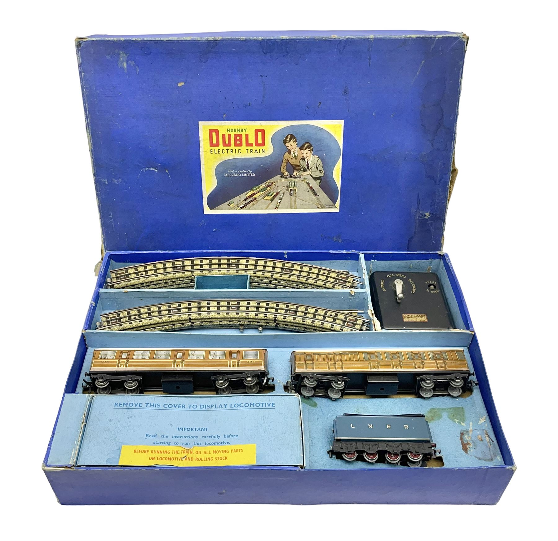 Hornby Dublo - 3-rail EDP1 electric train set with Class A4 4-6-2 locomotive 'Sir Nigel Gresley' No.7 and tender in LNER Blue, two teak effect passenger coaches; quantity of track and controller; in fitted box with locomotive cover and paperwork