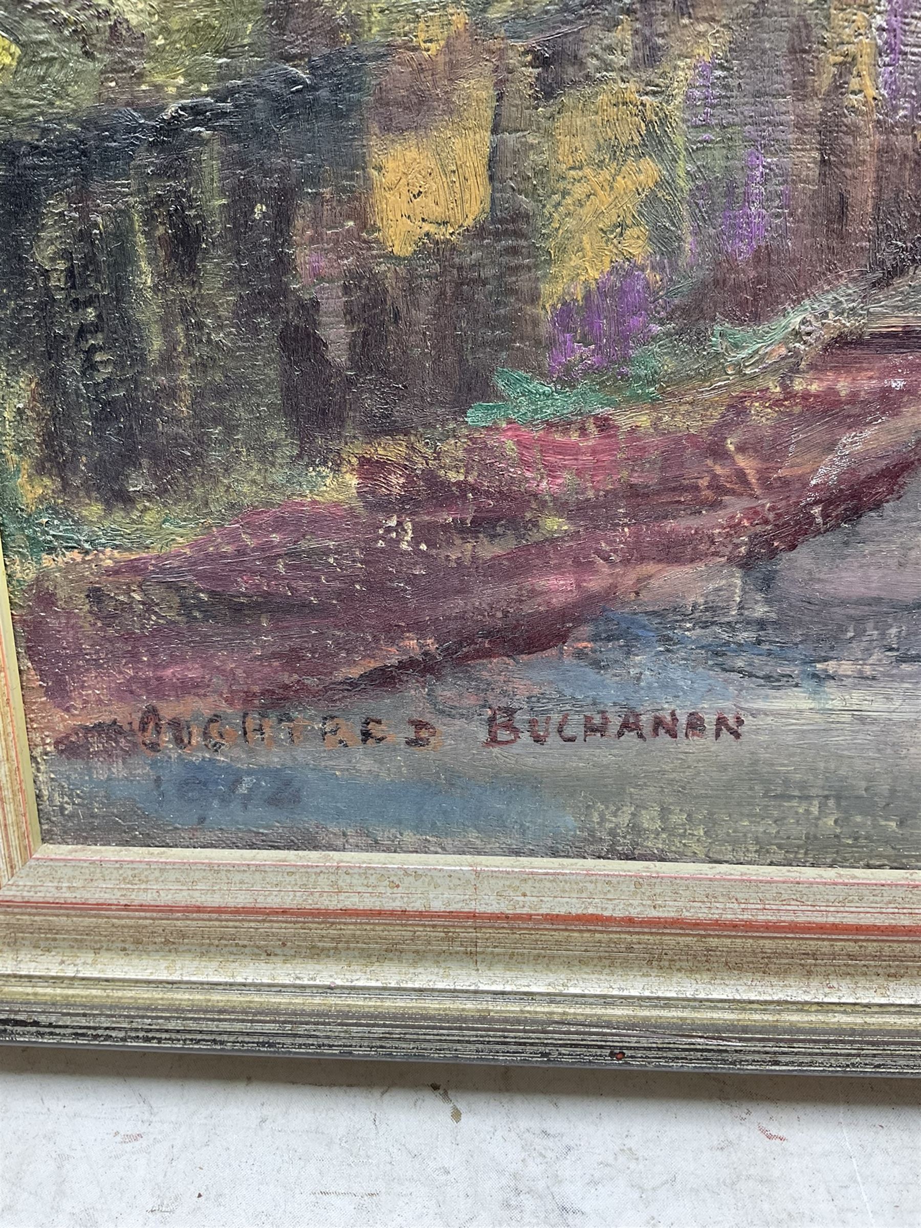 Evelyne Oughtred Buchanan (née Watson) (British 1883-1978): Tree Lined Street, oil on canvas signed, another oil sketch and remains of various labels verso 85cm x 62cm