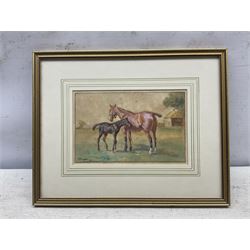 John Atkinson (Staithes Group 1863-1924): Mother and Foal, watercolour heightened with white signed 13.5cm x 20.5cm