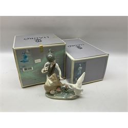 Three Lladro figures, comprising Follow Us no 6101, It's Your Turn no 5959 and Aggressive Goose no 1288, largest example H24.5cm 