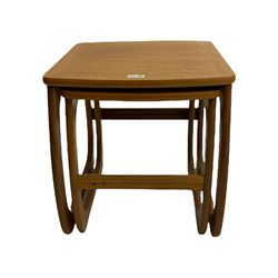 Nathan - teak Long John nest of tables and a singular nest of tables 