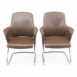 Two Senator executive cantilever chairs, upholstered in Padova hide, moulded back and inte...