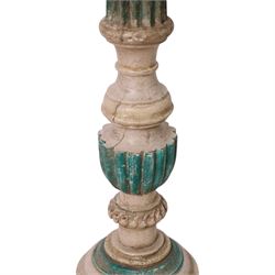 Indian Kerala carved wooden pricket candlestick, H71cm 