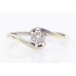  White gold diamond crossover solitaire ring hallmarked 9ct  