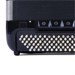 Borsini Professional 5-Row Chromatic button accordion, with 92 white pearlescent chromatic buttons and 136 bass buttons, possibly a custom model, in black high gloss case, with carry strap and original hard carrycase