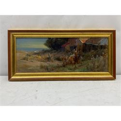 William Gilbert Foster (Staithes Group 1855-1906): Fisherman's Cottage overlooking the Green Runswick Bay, oil on canvas signed, inscribed verso 21cm x 55cm
Provenance: private Yorkshire collection purchased Phillips Leeds 'Yorkshire' sale 2nd Nov. 1994, Lot 218