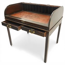 Late 18th century George III mahogany Chippendale design cylindrical roll-top desk carved ...