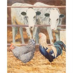 Richard Bolton (British 1950-): Chickens and Cows, watercolour signed and dated '03, 30cm x 24cm; Ray Canham (British 20th Century): 'The Forgotten Gate', gouache signed and dated '85, titled on the mount 27cm x 37cm (2)