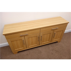  Light oak finish sideboard, two drawers above four cupboards, W164cm, H78cm, D41cm  