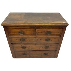 Georgian elm and pine chest, fitted with two short and three long drawers, chequered drawer bandings
