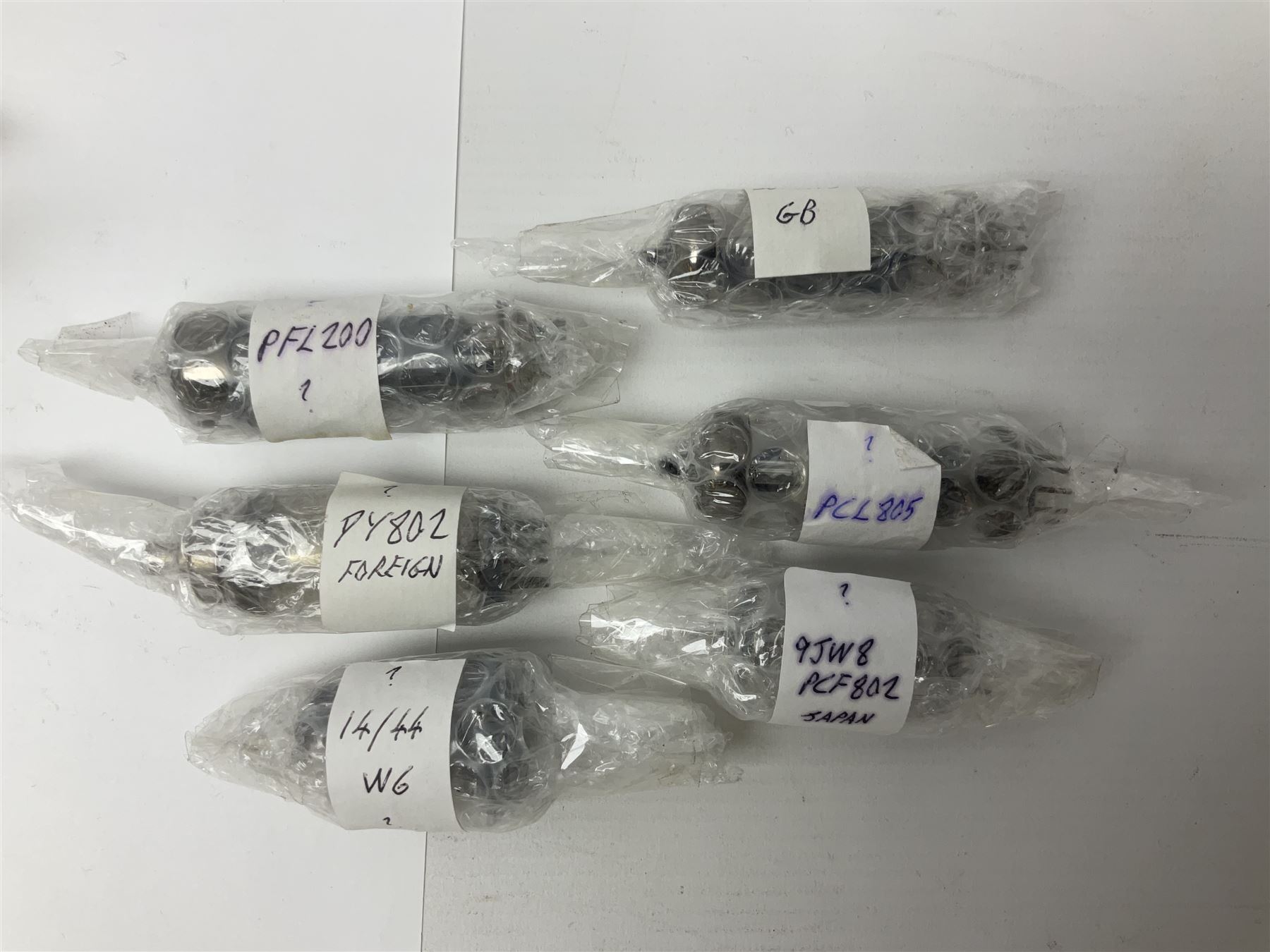 Collection of thermionic radio valves/vacuum tubes, of various makes and models, including PX4, U12, VR65 I0E/II446, PL504, CV1501 etc, approximately 60 as per list, unboxed