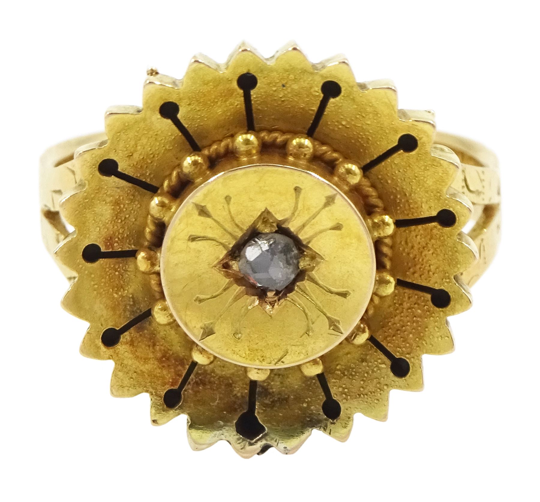 Victorian 18ct gold single stone rose cut diamond circular ring, Birmingham 1863