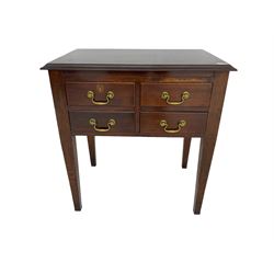 Georgian design mahogany low-boy side table, moulded rectangular top over four small drawers, on square tapering supports