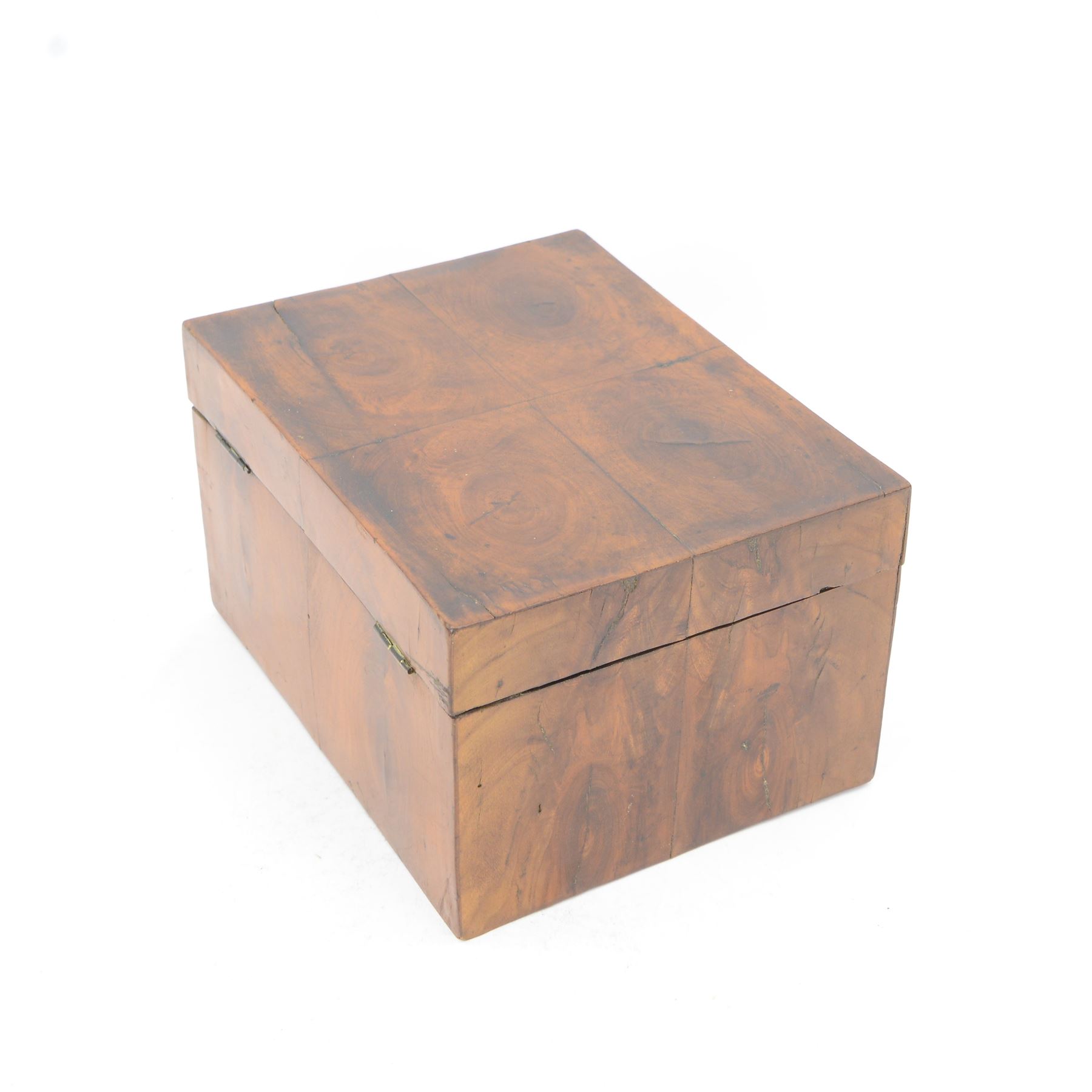19th century oyster veneer walnut box, of plain rectangular form with hinged cover, H14cm W24.5cm D19cm