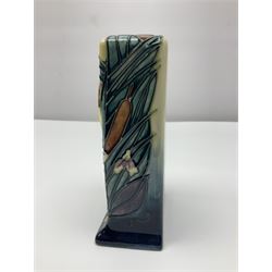 Moorcroft mantel clock, decorated in Bulrush and Water Lily pattern, with impressed and printed marks beneath, H15.5cm