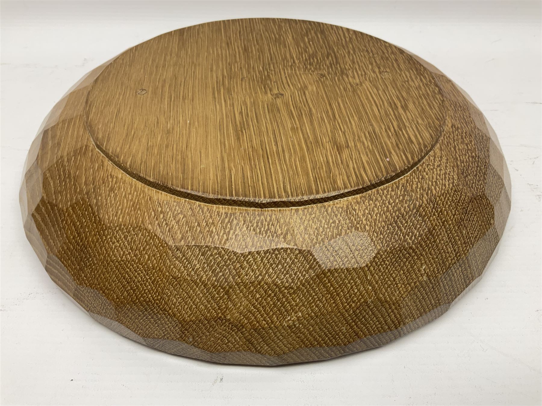 Mouseman - tooled oak fruit bowl, carved with oversized mouse signature, by the workshop of Robert Thompson, Kilburn 