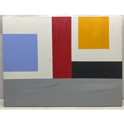 Iain Morris (British Contemporary) after Piet Mondrian (Dutch 1872-1944): Abstracts, triptych acrylics on canvas, signed and dated '15 - '17 verso 102cm x 76cm (3)