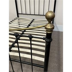 Victorian style wrought metal and brass 4’ 6” double bedstead