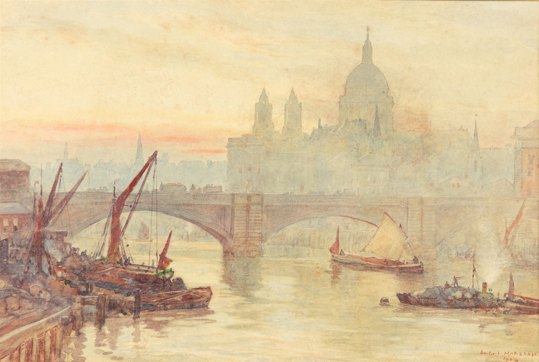 Herbert Menzies Marshall (British 1841-1913): St Paul's from the Surrey Side at Southwark, watercolour signed and dated 1904, 23.5cm x 35cm 