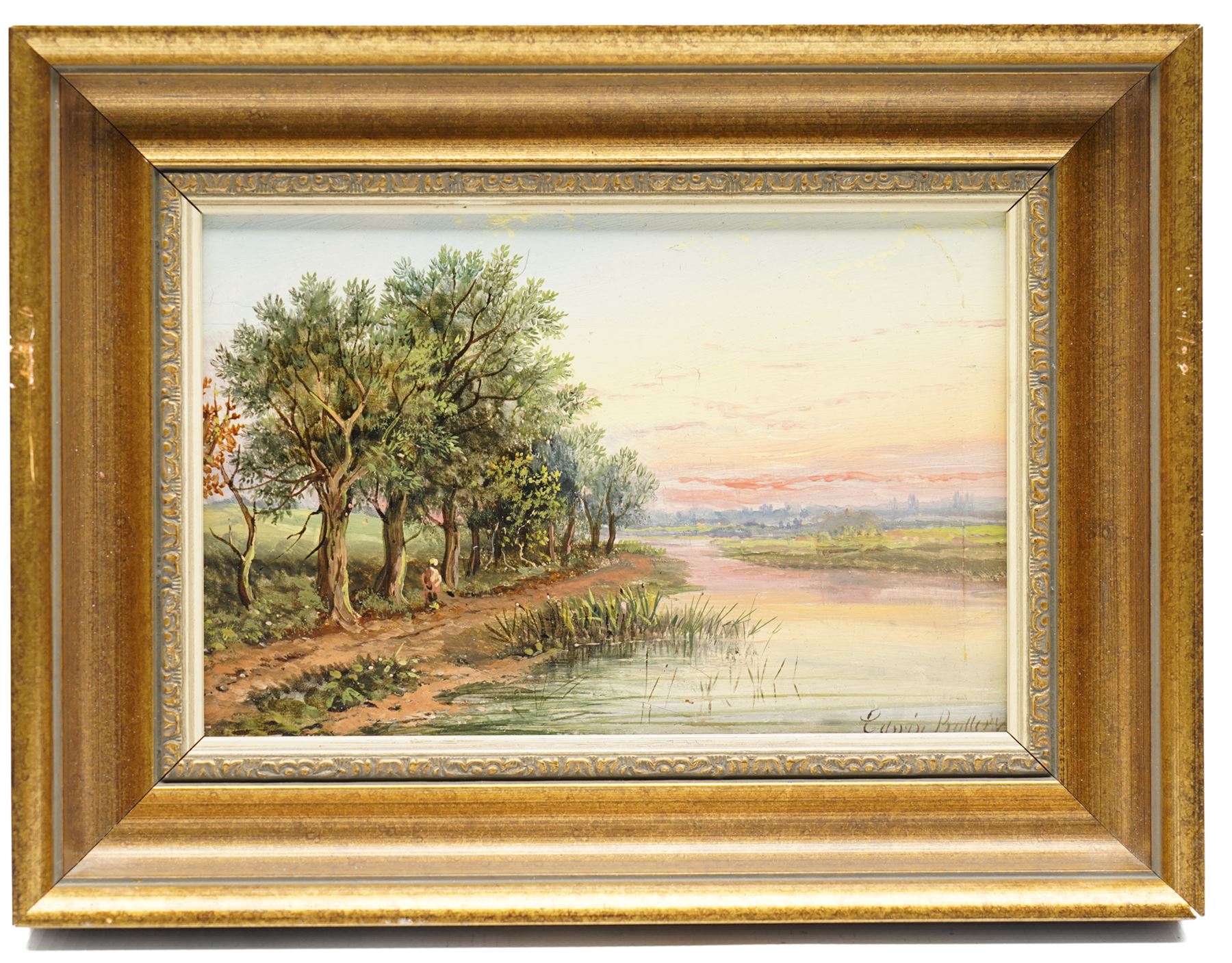 Edwin Buttery (British 1839-1908): Landscapes with Figures along the River Bank, set of three oils on panel signed 12cm x 18cm (3)