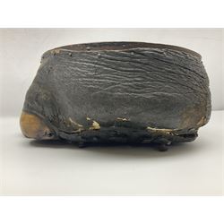 Taxidermy: 19th century Elephant (Loxodonta) foot, dish, with wooden lining, H14cm, D26cm