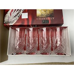 Collection of glassware, including eight boxed tumblers, dishes, wine glasses etc, in two boxes 