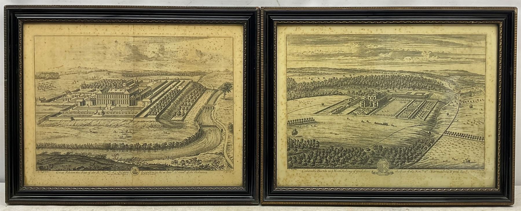 Johannes 'Jan' Kip (Dutch 1653-1722) and Leonard Knyff (Dutch 1650-1722): Yorkshire Topographical Views, comprising: 'Ingleby Manor', 'Constable Burton', 'Great Ribston', 'Whixley', 'Spotbrough', 'Newby' and 'Swillington', set seven 18th century engravings 40cm x 53cm (7)