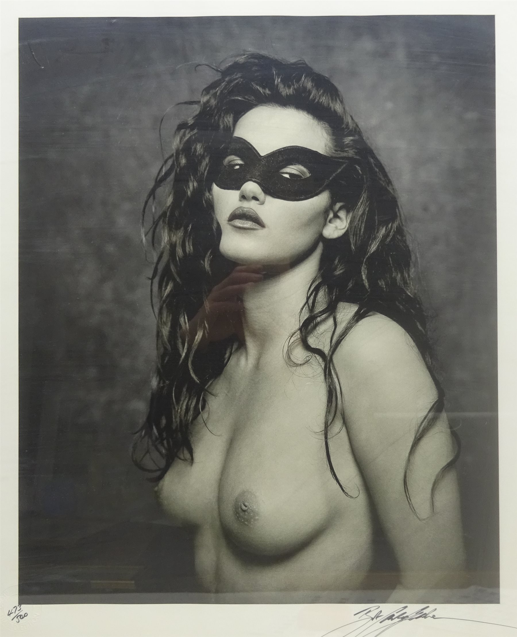 Bob Carlos-Clarke (British 1950-2006): Nude with Eye Mask, limited edition photographic print No.473/500 pub. 1994 signed and numbered in pen with Ilford Limited Edition blindstamp 53cm x 43cm