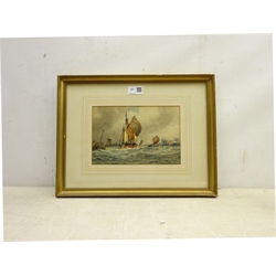  Frederick James Aldridge (British 1850-1933): Fishing Boats in Choppy Waters, watercolour signed 15cm x 22cm  