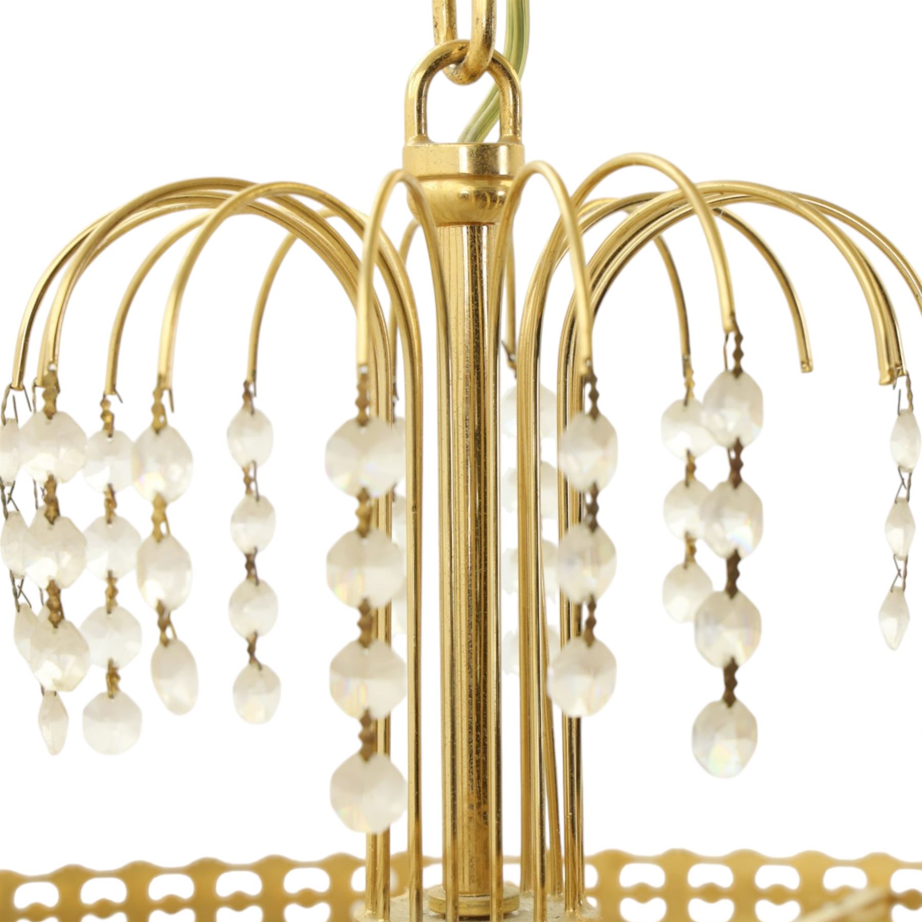 Art Deco style set of two chandeliers, brass and beaded glass, (H 60cm, Di 60cm) (H 75cm, Di 62cm) 