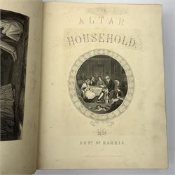 Victorian Rev. John Eadie leather bound Family Bible; three other Victorian leather bound Bibles; and another Victorian leather bound book The Altar of the Household edited by the late rev. John Harris (5)