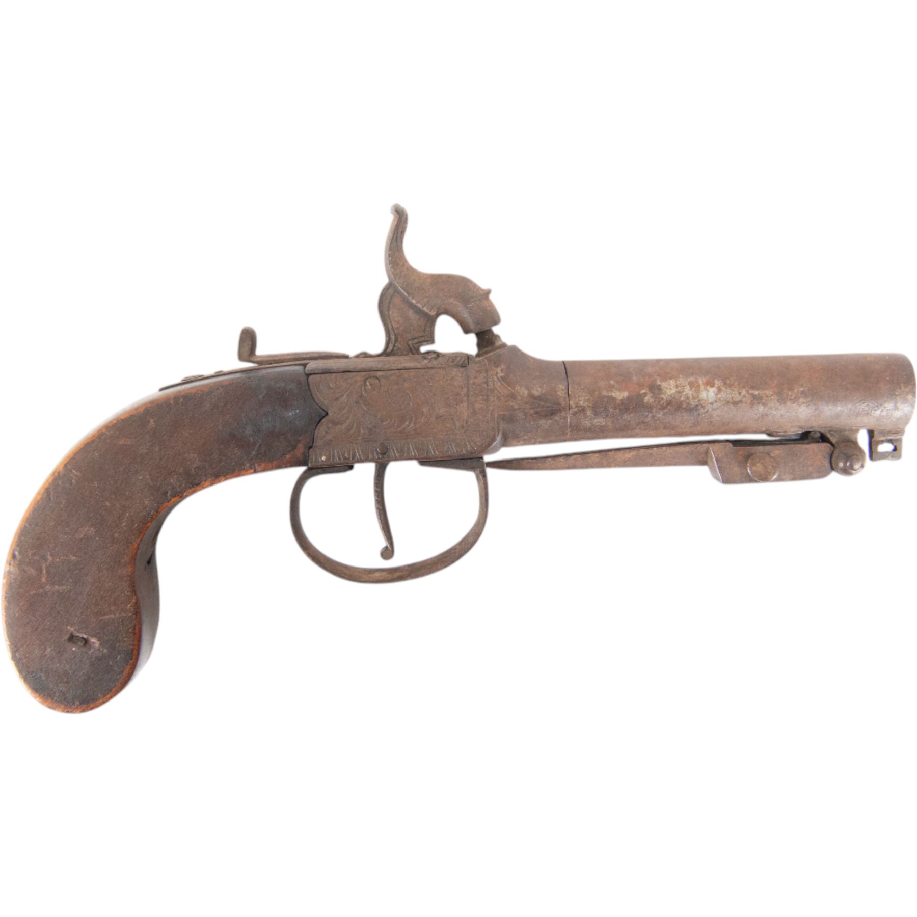 19th century percussion hammer action pocket pistol with sprung bayonet, with 8cm (3.5