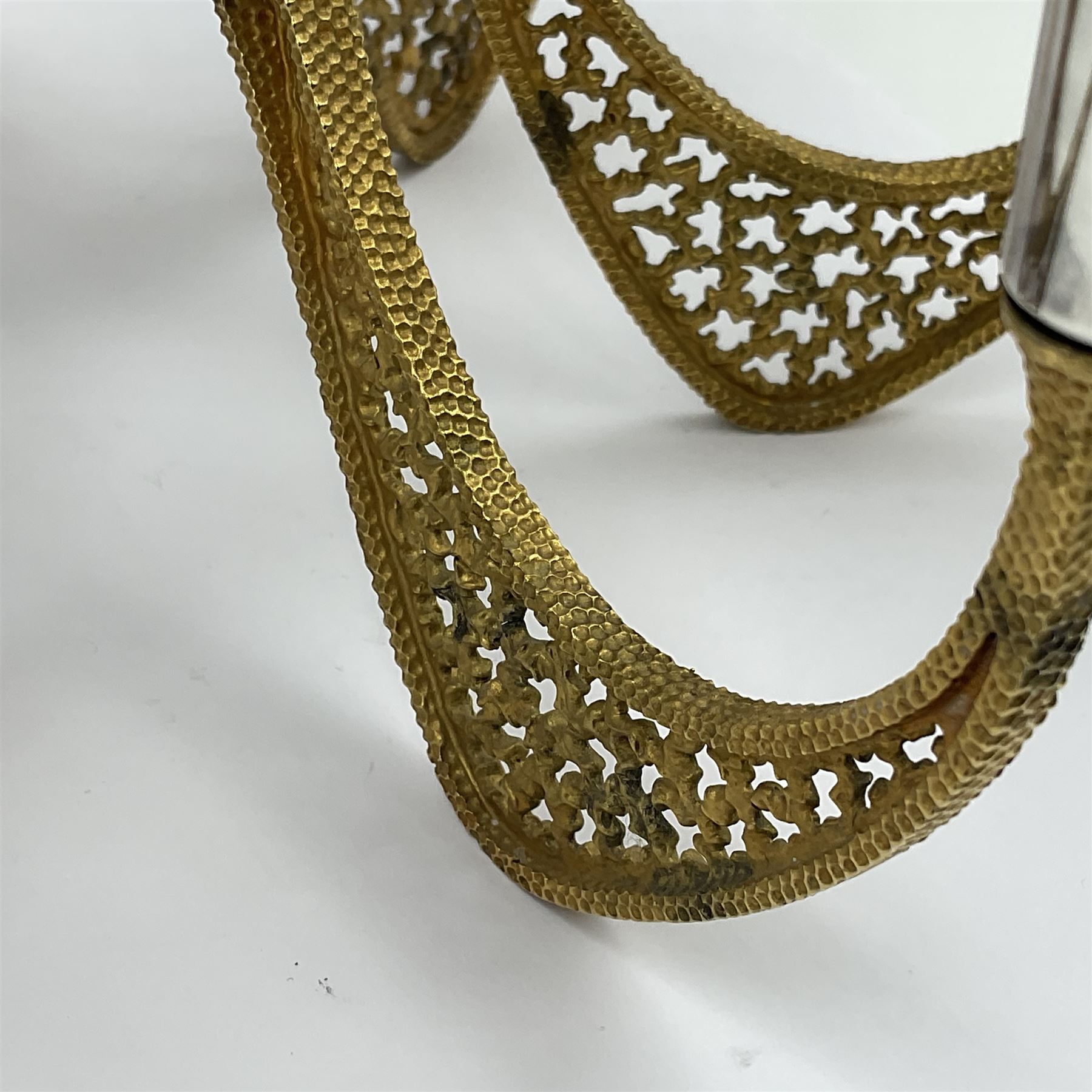 Modernist silver plated candelabra centrepiece by Stuart Devlin, with six pierced gilt branches supporting a central tapering cylindrical rose bowl and six fluted candle holders, with detachable star shaped gilt cover, stamped SD, TG to underside of central bowl, overall H17cm