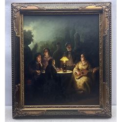 After Petrus van Schendel (Dutch 1806-1870): A Summer Evening by Lamp and by Moonlight, oil on board unsigned 59cm x 49cm 