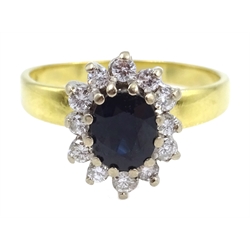  18ct gold sapphire and diamond cluster ring, hallmarked  