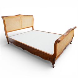 And So To Bed - 5ft king size bed double 'Louis' caned bed with white upholstered sprung base panels, with scrolled headboard and footboard enclosing a double caned panel, on short cabriole supports  