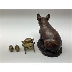 Beswick pig CH Wall CH Boy 53 figure, Priory Castings model of a seated pig, majolica ashtray in the form of an Indian elephant, elephant figure in green glaze and brass figures of pigs, Beswick pig L16cm