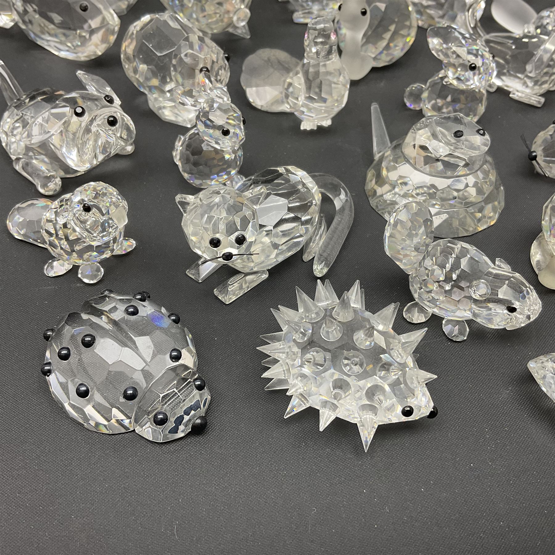 Collection of Swarovski Crystal animals, to include hedgehogs, snails, birds, mice and snakes, etc