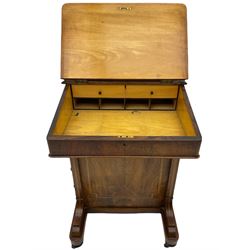 Victorian inlaid walnut Davenport desk, fitted with fall front and hinged compartment to the top, four drawers to right hand side, with dummy drawers to the left