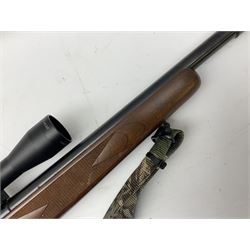 Anschultz Model 1417 .22 bolt action rifle with 36cm barrel threaded for sound moderator and fitted with Hawke 4x32 telescopic sight; 10-shot magazine and carrying sling; No.3027599 L98cm overall SECTION 1 FIRE-ARMS CERTIFICATE REQUIRED