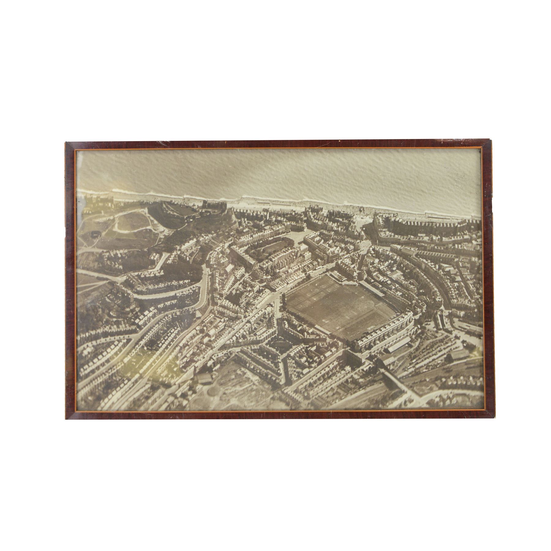 Collection of five original photographs relating to the Royal Flying Corps, including Early Aerial photograph of Hasting 1917, an aeroplane in flight etc 
