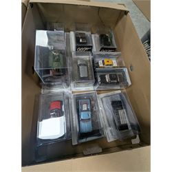 Large collection of James Bond 007 diecast model vehicles, mostly GE Fabbri, and a collection of associated magazines, in five boxes