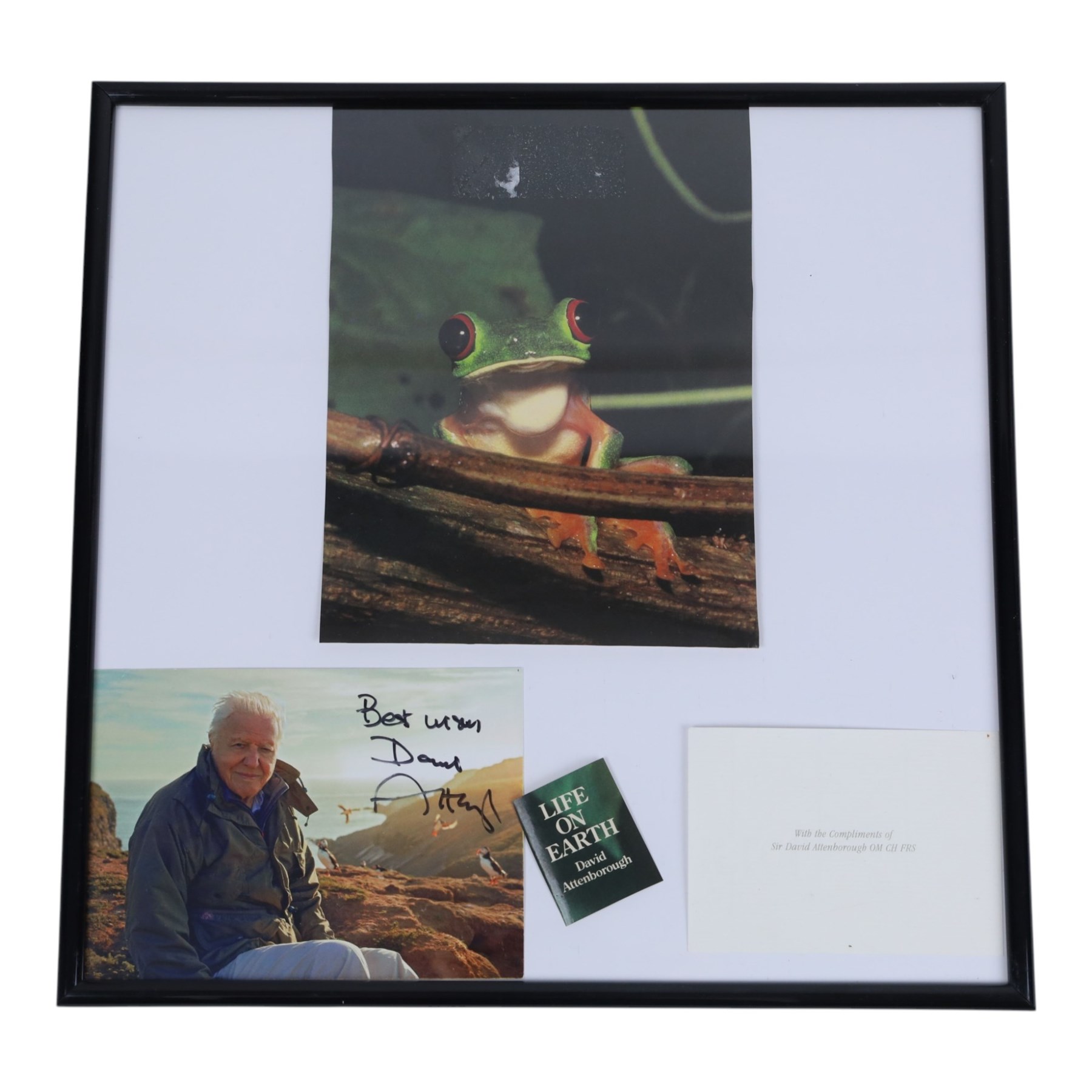 Collection of David Attenborough memorabilia, to include 'Life on Air' hardback, 'Life on Earth' hardback and framed signed photo