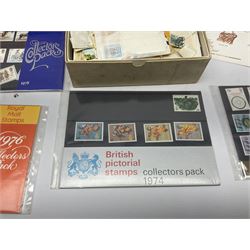 Mostly Great British stamps including 1970s and later first day covers, small number of Queen Victoria penny reds, small number of Queen Elizabeth II mint decimal stamps etc, in albums and loose, in one box