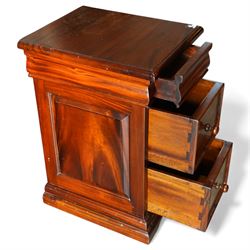 Barker & Stonehouse - Mahogany Grosvenor bedside chests, rectangular moulded top above a freize baized lined drawer, over two drawers on a moulded plinth base