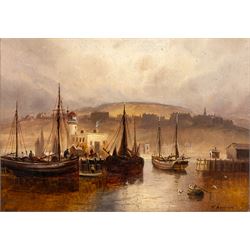 Walter Linsley Meegan (British c1860-1944): Scarborough and Whitby Harbours, pair oils on canvas signed 24cm x 34cm (2)