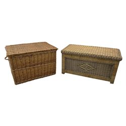 Rectangular wicker basket (L67cm, D51cm, H45cm; and a wicker blanket box (L85cm, D46cm, H43cm)