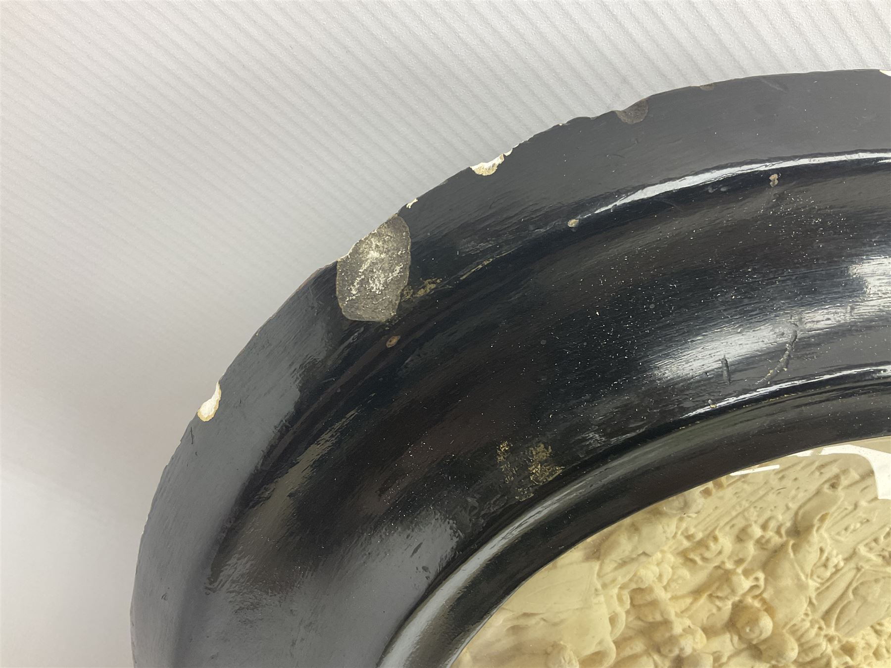 Justin Mathieu; oval high relief plaque depicting a battle scene, within frame H36cm