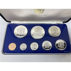 Jamaica 1975 eight coin proof set produced by the Franklin Mint and a Jamaica 1978 sterling silver proof twenty-five dollar coin, both cased with certificates
